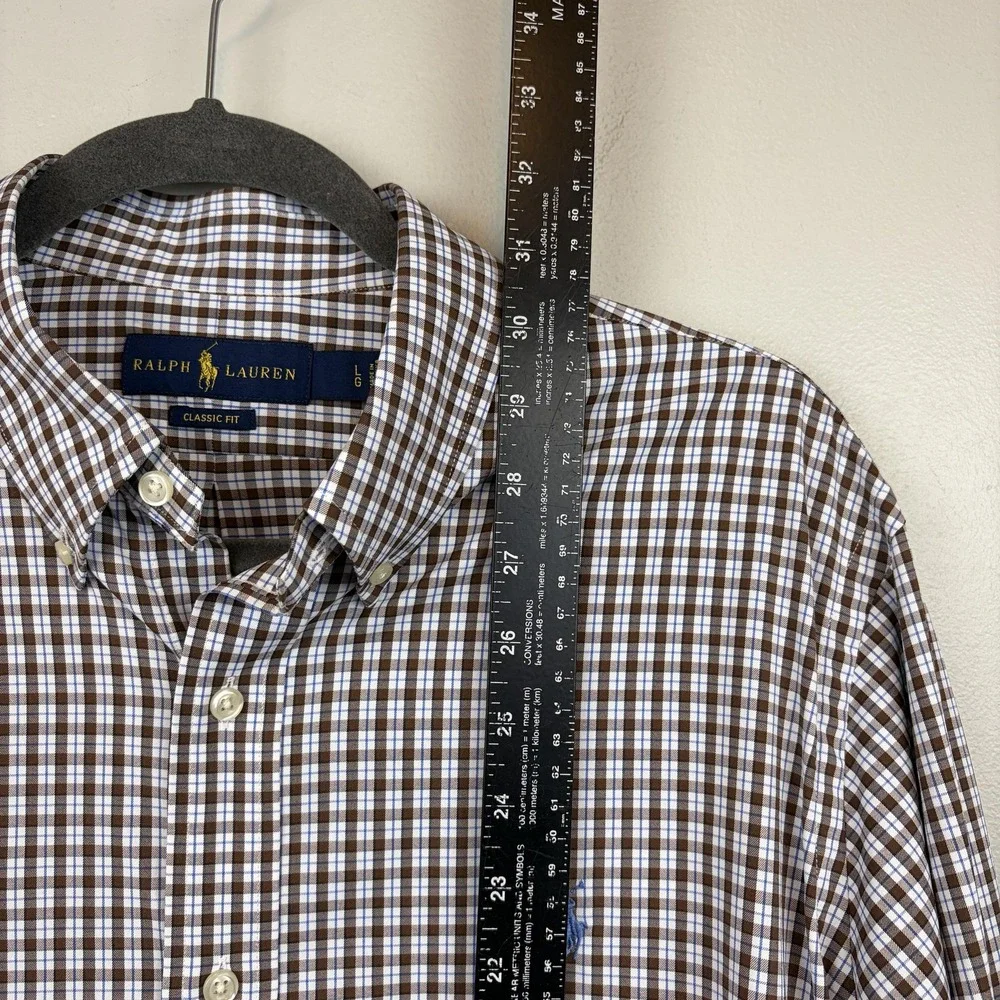 Ralph Lauren Shirt‎ Mens Large Brown Check Stretch Button Down Long Sleeve